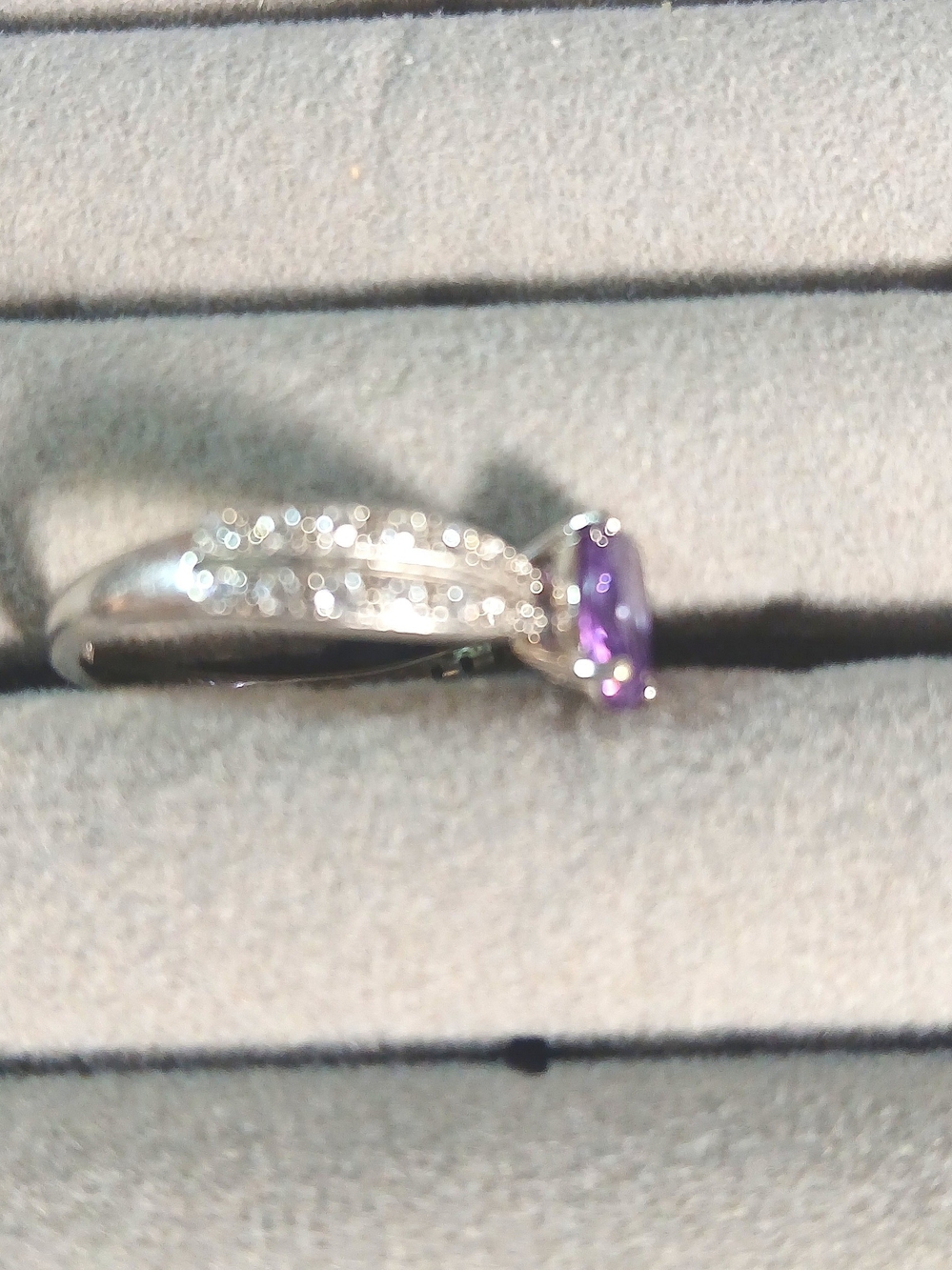 Sterling Silver Purple Gemstone Ring with Pavé Accent Band - Picture 4 of 5